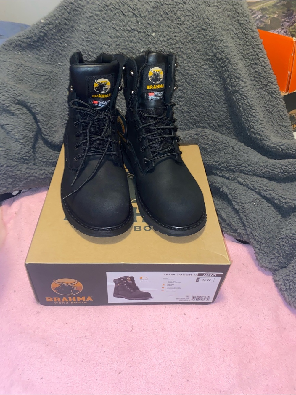 Brahma Iron Tough II Black Men's Lace-Up Steel Toe Leather Work Boots with Logo